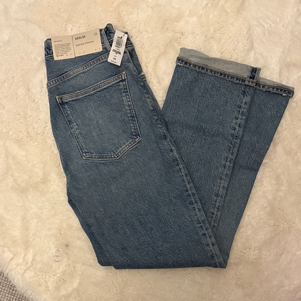 AGOLDE High Rise Stovepipe Blue Denim Jeans, low stretch, size 25 NWT